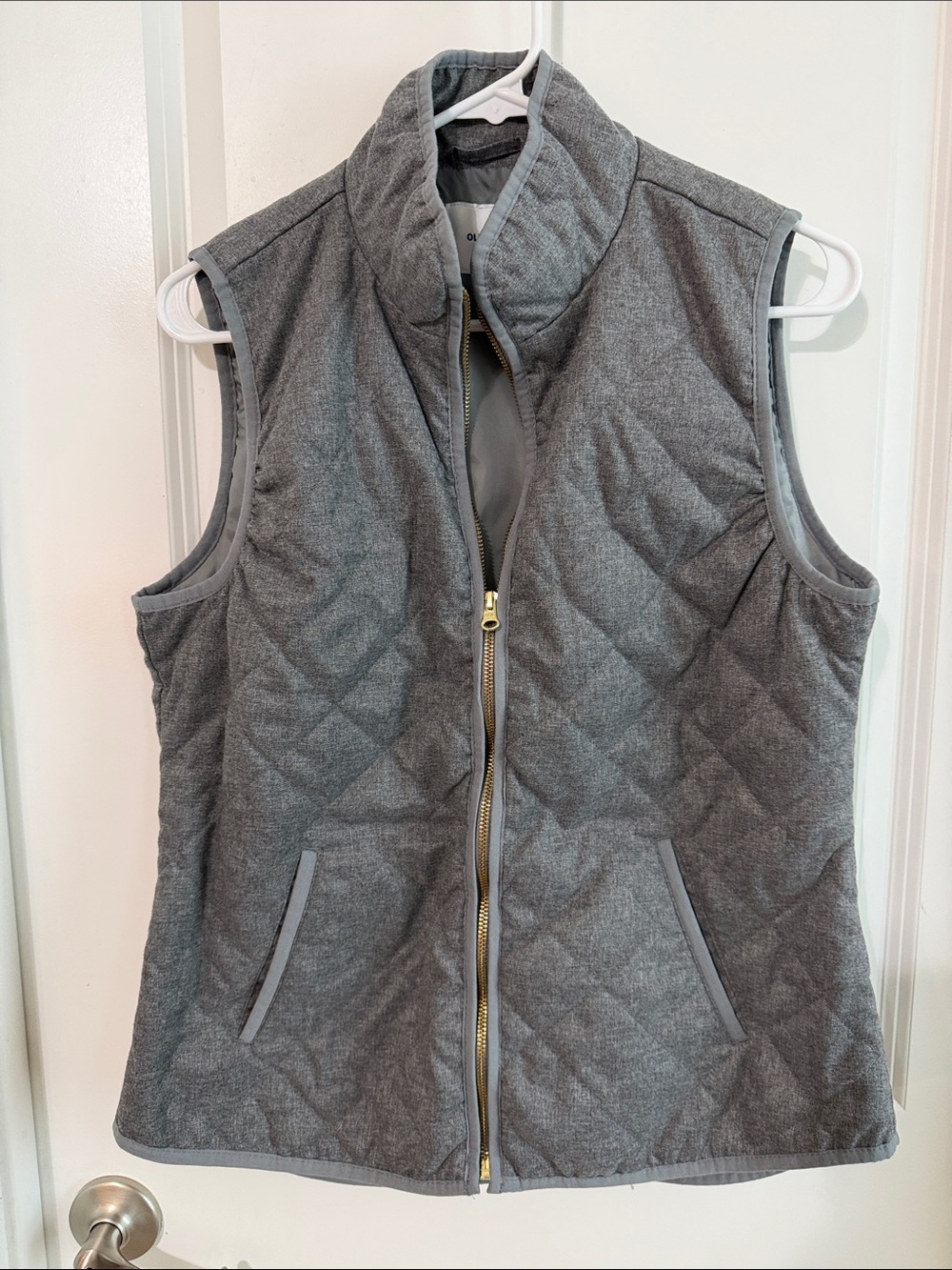 Old Navy Quilted Gray Sleeveless Vest with Stand Collar
